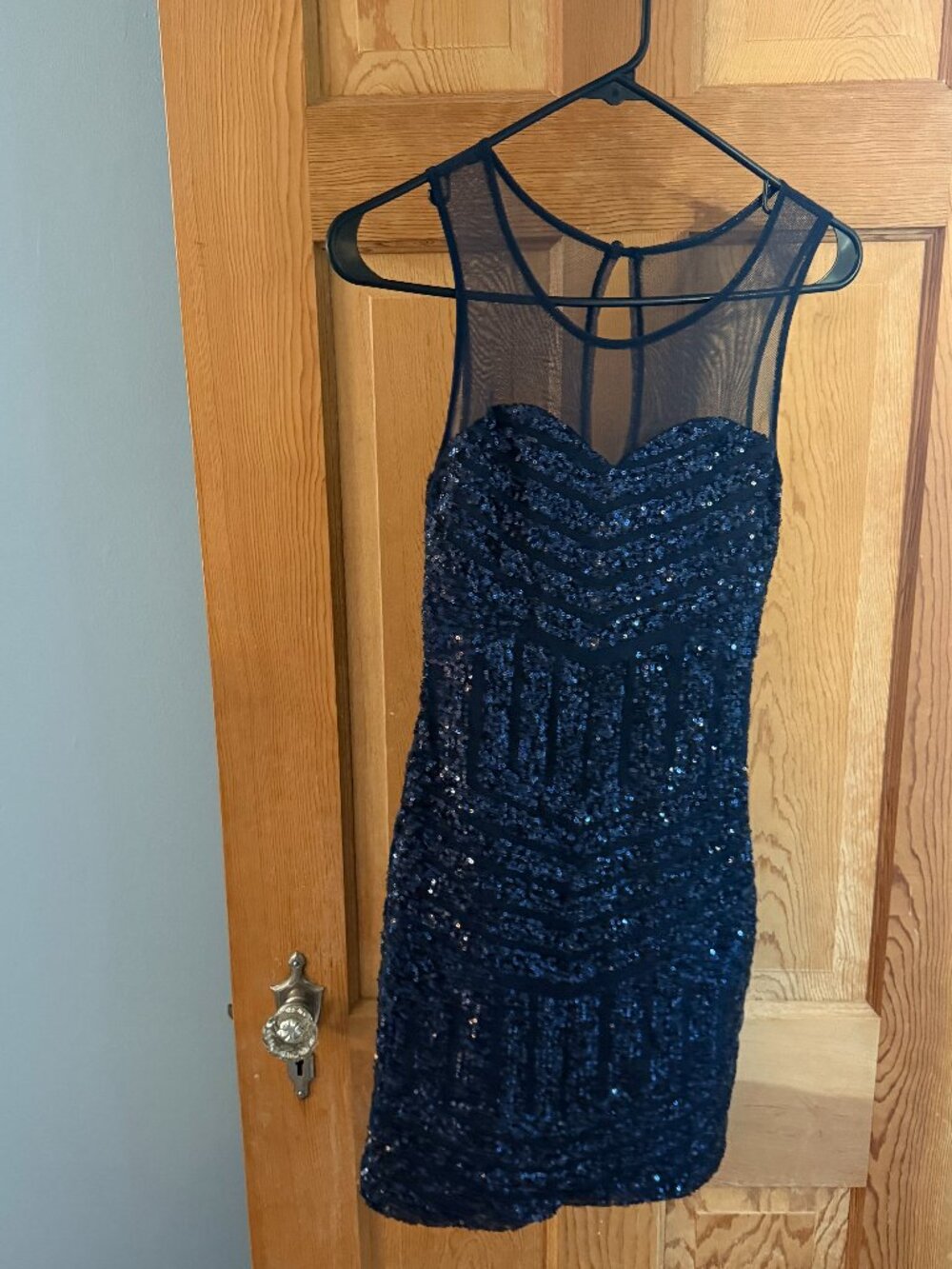 As U Wish Navy Sequin Mesh Mini Dress XS